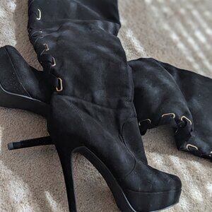 Black Velvet Knee-High Boots – Size 9 – Never Worn